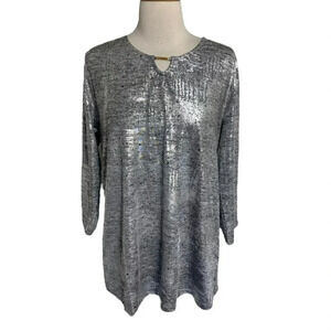 Salon Studio L 90’s vibe‎ metallic silver glittery long sleeve top